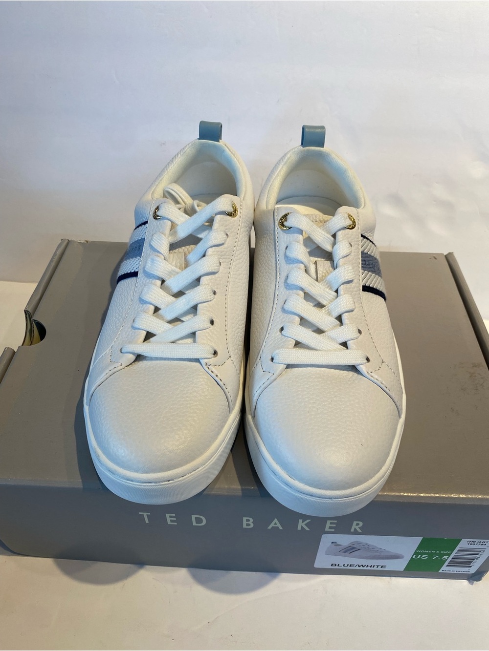 Ted Baker White Low-Top Sneakers with Blue Stripes
